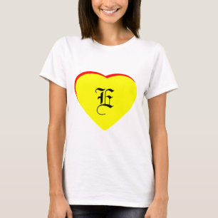 Camiseta "E" Casamento Vermelho Amarelo Coração Convite O M