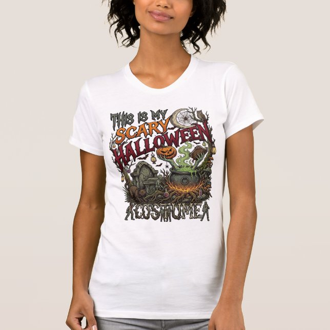 Camiseta É Cauldron Pumpkin Cat_1 de Fantasia Assustadora d (Frente)