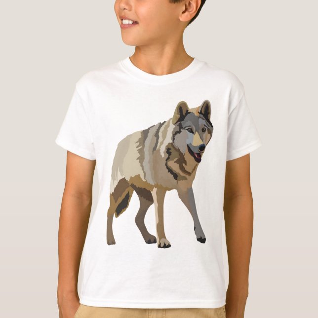 Camiseta E é para Eurasian Wolf.Wolf Ilustração Majestosa (Frente)