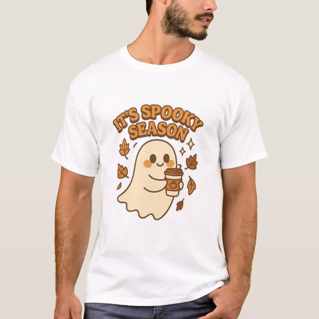 Camiseta É Época Assustadora Temática de Abóbora com Fantas (Frente)
