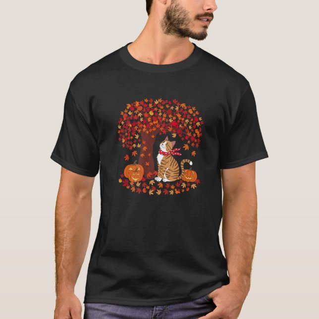 Camiseta É Fall YAll Cat Leaf Fall Tree Hello Autumn Hal (Frente)