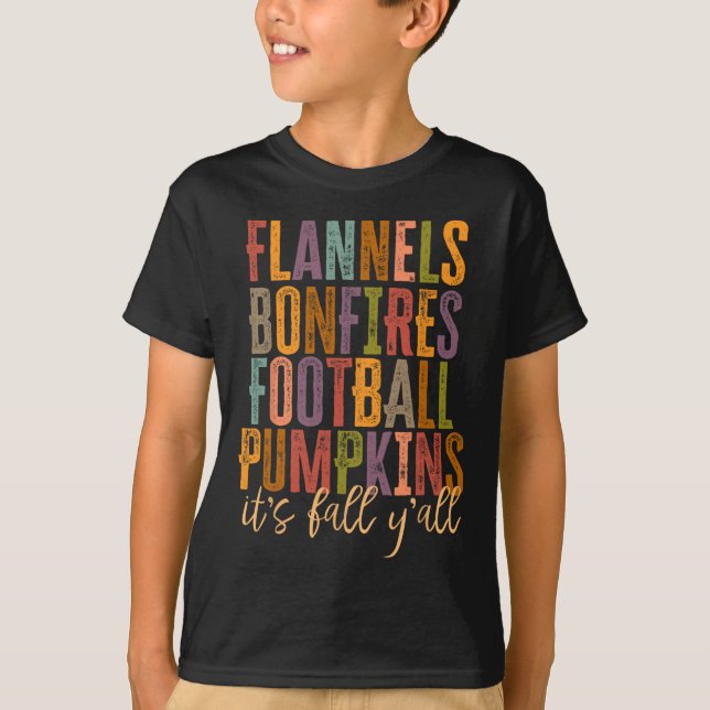 Camiseta É Fall Y'all Flannels Bonfire Futebol Pumpkin (Frente)