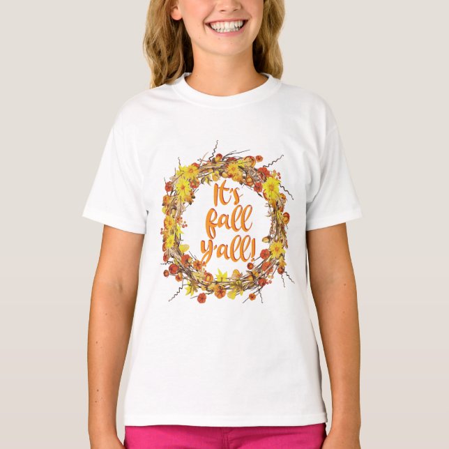 Camiseta É Fall Y'all Orange Autumn Leaves (Frente)