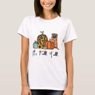 Camiseta É Fall Y'all Yellow Pug Dog Leopard Pumpkin Fal