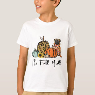 Camiseta É Fall Y'all Yellow Pug Dog Leopard Pumpkin Fal
