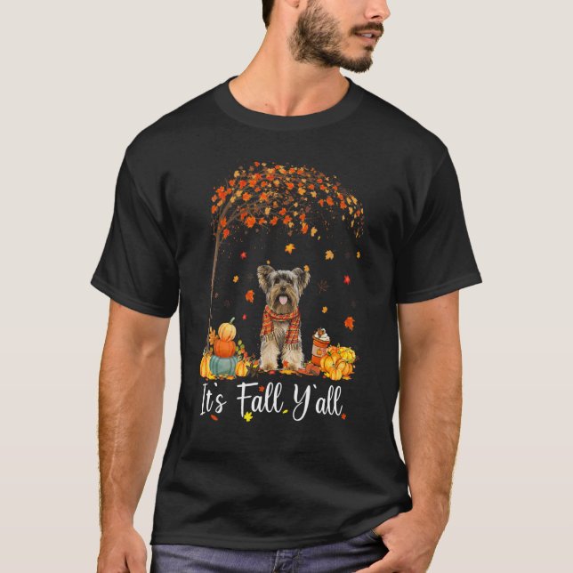 Camiseta É Fall Y'all Yorkshire Terrier Dog Thanksdonin (Frente)