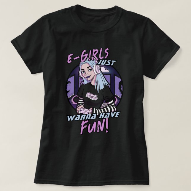 Camiseta E-Girls Legal Puple Cartoon Gamer Girl (Frente do Design)