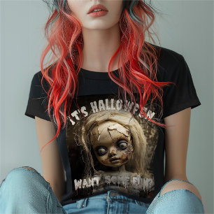 Camiseta É Halloween, quer uma boneca divertida