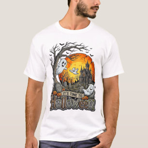 Camiseta É Hora Casa Assombrada de Halloween Cemitério Assu