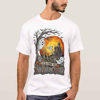 Camiseta É Hora Casa Assombrada de Halloween Cemitério Assu