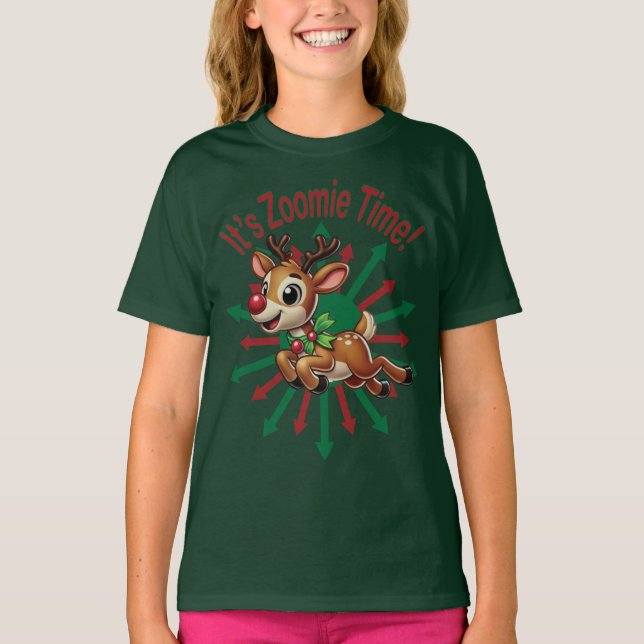 Camiseta "É hora da Zoomie! Reindeer de Natal (Frente)
