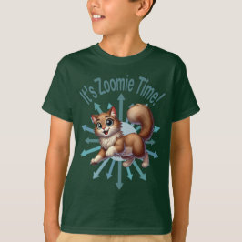 Camiseta É hora do Zoomie Gato Marrom e Branco Fofo
