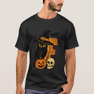 Camiseta E is for Eerie Halloween Owl Skull