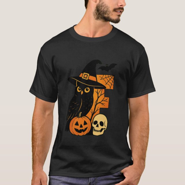 Camiseta E is for Eerie Halloween Owl Skull (Frente)