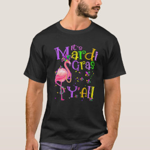 Camiseta É Mardi Gras Y’All Flamingo 2023 Miçanga Mask Fea