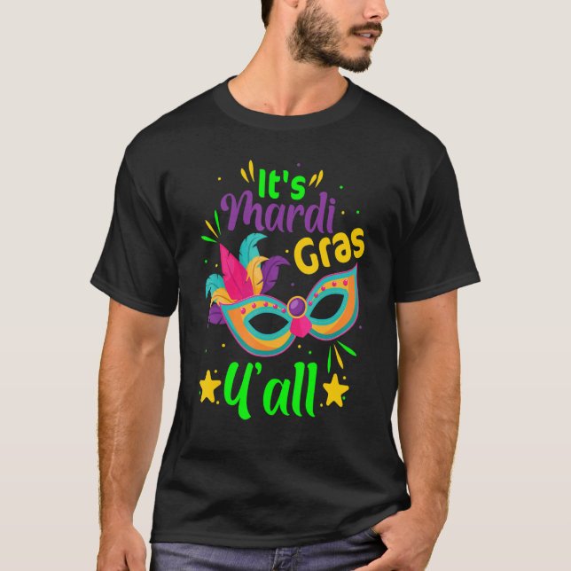 Camiseta É Mardi Gras Y'all Cute Bright Mask Fe (Frente)