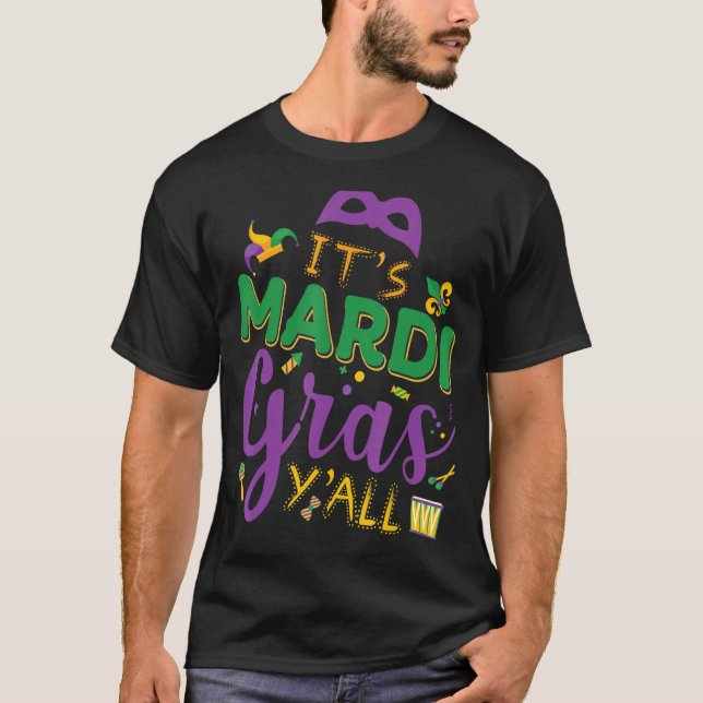 Camiseta É Mardi Gras Yall Funny Mardi Gras Party Mask Co (Frente)
