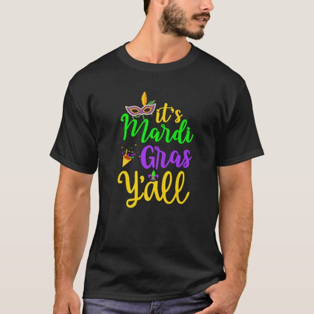 Camiseta É Mardi Gras Yall Funny Mardi Gras Party Mask Co (Frente)