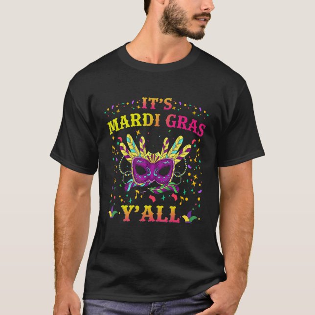 Camiseta É Mardi Gras Yall Funny Mardi Gras Party Mask Co (Frente)