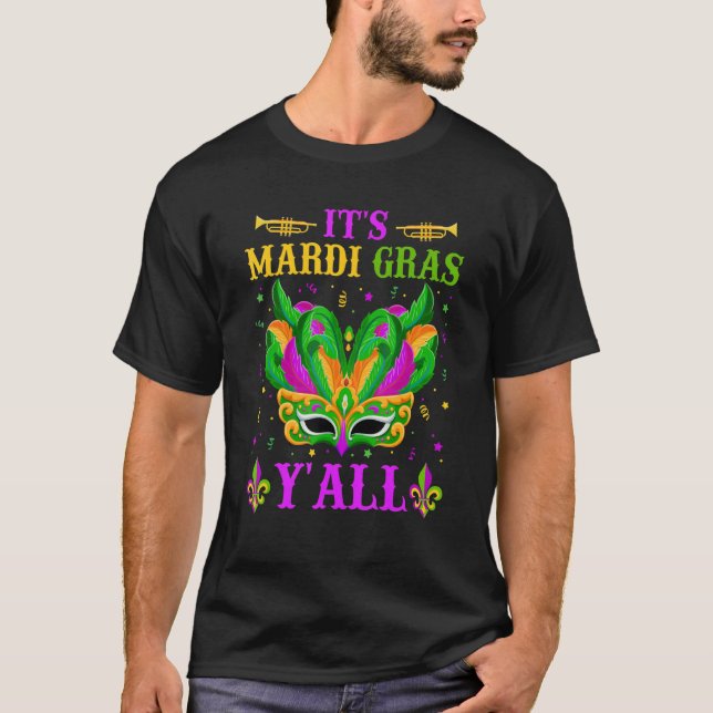 Camiseta É Mardi Gras Y'all Mardi Gras Mask Miçanga Festi (Frente)
