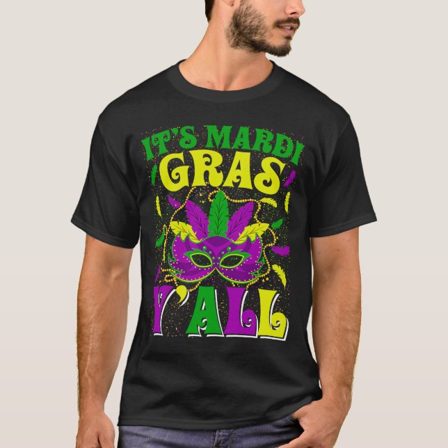 Camiseta É Mardi Gras Y'all Mardi Gras Mask Ou (Frente)