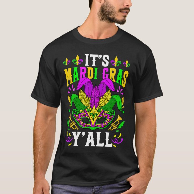 Camiseta É Mardi Gras Yall Mask Jester Men que as mulheres  (Frente)