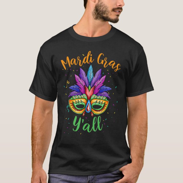 Camiseta É Mardi Gras Yall Mask Rainha Mardi Gra (Frente)