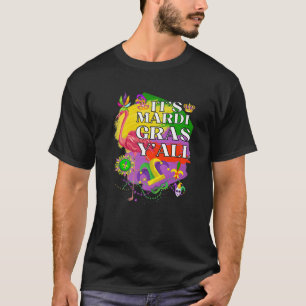 Camiseta É Mardi Gras Y'all Pink Flamingo
