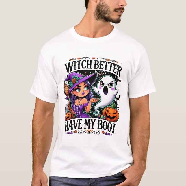Camiseta É Melhor Que A Bruxa Tenha Boo | Halloween Vibes é (Frente)