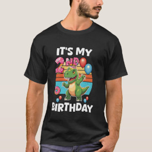 Camiseta É Meu 2º Aniversário T-Rex Dinossauro Fofo Segundo