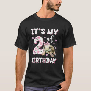 Camiseta É Meu 2º Aniversário Tartaruga Fofa Peixe Marinho