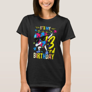 Camiseta É Meu 3º Aniversário Dabbing Autismo Puzzle