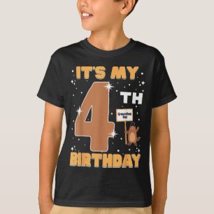 Camiseta É Meu 4º Aniversário Dia da Marmota Menina de 4 An