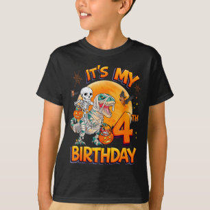 Camiseta É Meu 4º Aniversário Dinosaur Esqueleto Múmia Dia 