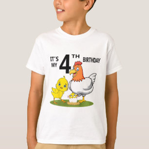 Camiseta É Meu 4º Aniversário Frango Fofo Crianças de 4 Ano