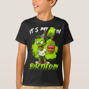 Camiseta É Meu 4º Aniversário Zumbi 4 Anos Feliz Dia das Br