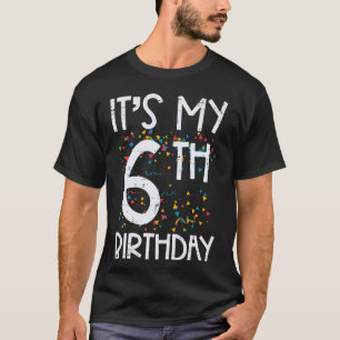 Camiseta É Meu 6º Aniversário Confetes 6 Anos Meninas Menin