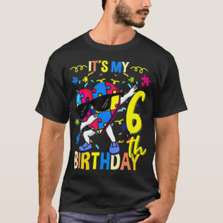 Camiseta É Meu 6 Aniversário Dabbing Autism Quebra-cabeça