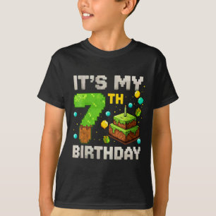Camiseta É meu 7º aniversário de gamer pixel menino