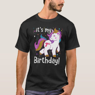 Camiseta É Meu 7º Aniversário Princesa Unicórnio 7 Anos B