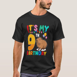 Camiseta É Meu 9º Aniversário Tema de Capivara Fofa 9 Anos