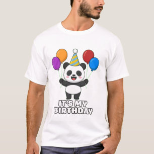 Camiseta É Meu Aniversário Arte de Balão de Panda Fofo
