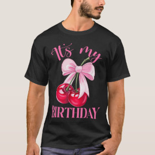 Camiseta É Meu Aniversário Coquette Laço Cereja Aniversário