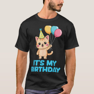 Camiseta É Meu Aniversário Gato Kawaii