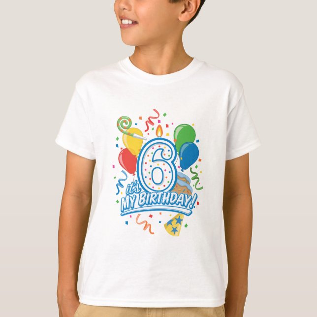 Camiseta É meu aniversário! O T de seis os anos meninos (Frente)