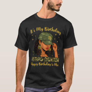 Camiseta É Meu Aniversário Rainha Virgem Mulher Negra Camo