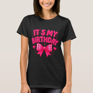 Camiseta É Meu Aniversário Rosa Fofo, Arco Corações Diversã