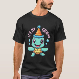 Camiseta É Meu Aniversário Tartaruga Marinha Fofa Aniversár