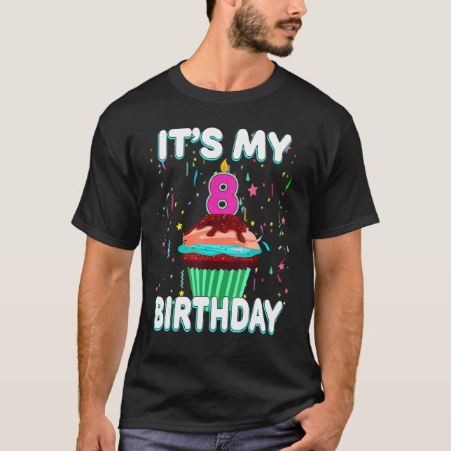 Camiseta É meu oitavo Cupcake de aniversário Doce Oito Anos (Frente)