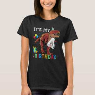 Camiseta É meu quarto aniversário feliz 4 anos Dinossauro R